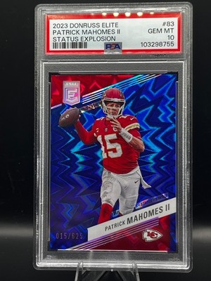 2023 Donruss Elite Patrick Mahomes Explosion #15/625 PSA 10 Jersey Number JSY#