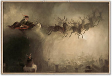 Vintage Christmas Canvas Wall Art - Santa Claus Reindeer Sleigh Unframed