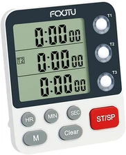 FCXJTU Digital Dual Kitchen Timer, 3-Channel Magnetic Countdown Stopwatch Timer 