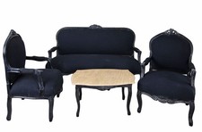 Salon Garnitur Sitzgruppe Schwarz Sofa Sessel Barock Tisch Marmor Sofagarnitur