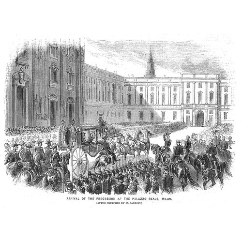 MILAN Arrival of Victor Emmanuel at the Palazzo Reale - Antique Print 1860