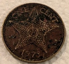 1973 Bahamas 1 Cent Copper-Plated Zinc Starfish Queen Elizabeth II Circulated...