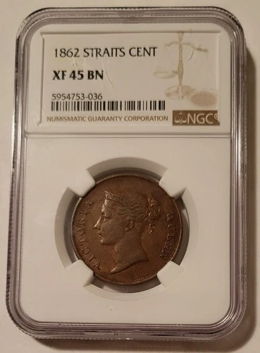 Straits Settlements (Malaysia) Victoria 1862 Cent XF45 BN NGC