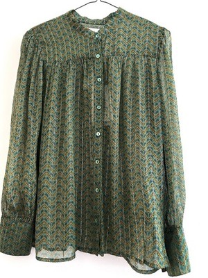 BA&SH bash Top Wize Metallic Blouse Green Brown Cheveron Print Size 0 (US4) New
