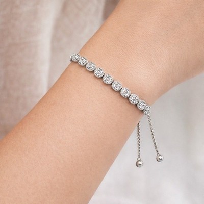 Nachlass 925 Sterling Silber verstellbares Armband mit Diamantsplitter florale Glieder