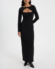 EXPRESS $88 Black Cutout Neckline LONG SLEEVE MAXI Dress SZ S SMALL