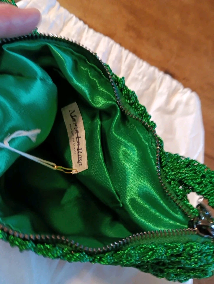 Maria La Rosa Lee Mini Bag Green Metallic Woven Special Occasion Formal Handbag - Image 4 of 4