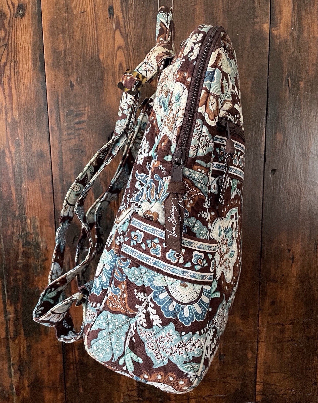 Retired Vera Bradley Quilted Backpack Java Blue P… - image 4