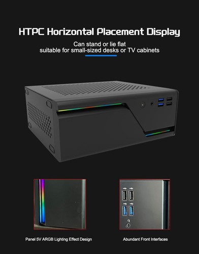 Mini ITX HTPC Desktop Case 5V ARGB Front Panel 4 USB Ports Supports 1U Power Sup - Picture 9 of 10