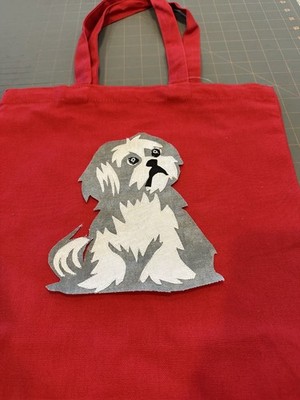 Adorable Artisan Crafted Appliqué Dog Tote Bag   Customizable Canvas Bag Color
