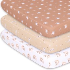 The Peanutshell 3-Pack Fitted Playard Mini Crib, Playard, Pack Play, Beige