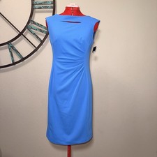 Tahari ASL Dress Size 6 NWT Blue Sleeveless Lined Sheath