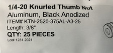 1/4-20 x 3/8" Knurled Thumb Nuts 25 Pieces Aluminum Black Anodized