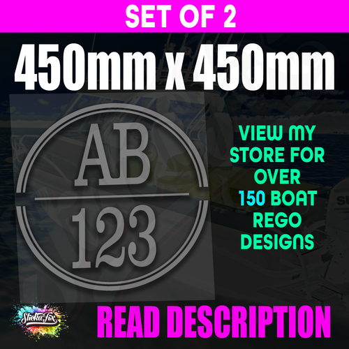 2x Round Custom Boat Rego Sticker Decals Set Vinyl Registration 450mm ...