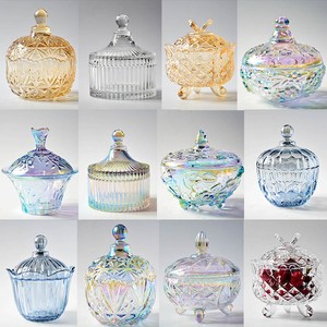 Food Container Decorative Crystal Colorful Glass Candy Jar With