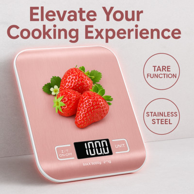 Digital Food Scale 11lb/5kg Kitchen Weight Scale Grams Oz LCD Tare Pink Steel