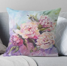 Decorative Peony pillow cover. 12x12" Farmhouse cushion cover. Decorpillow case