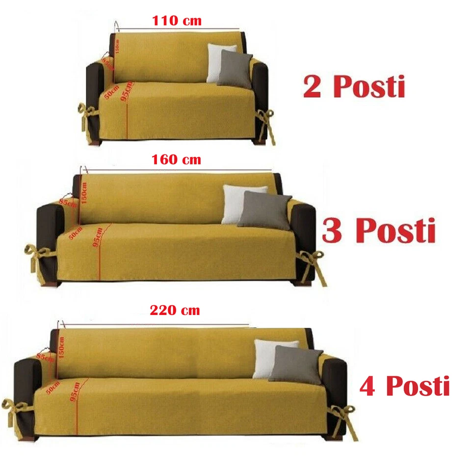 Copridivano a 2 3 e 4 posti in cotone per salvadivano con tasche lacci laccetti - Immagine 2 di 4