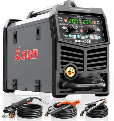 GZ GUOZHI 200A MIG Welder, 7 in 1 Gas Mig/Mag/Gasless Flux Core Mig/Lift Tig/Sti