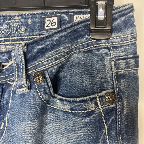 Miss Me Jeans Womens 26 (30x34) Blue Boot Cut Low Rise Distressed JP4369 - Picture 6 of 17