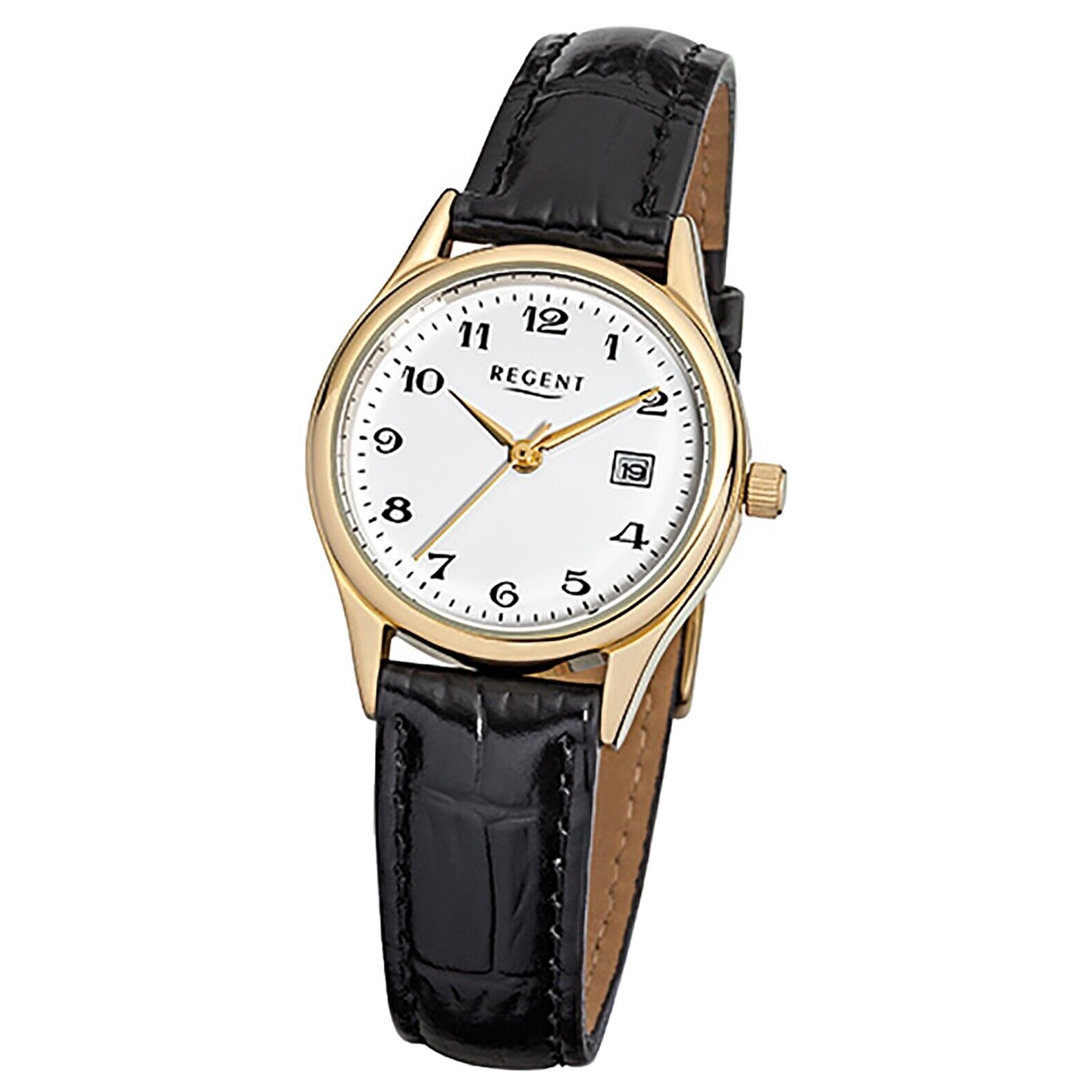 Regent Damen-Armbanduhr schwarz Analog F-835 Leder-Armband URF835