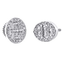 10K WeißGold Rund & Baguette Diamant Oval Rahmen Ohrringe 8.50Mm Nieten 1/4 Ct