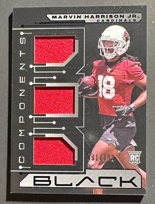 2024 Panini Black Components Marvin Harrison Jr. 3-patch mem /199 AZ Cardinals
