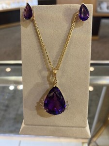 Amethyst/ Diamond Pendant and  Matching Earrings , 14KYG,  CHAIN NOT INCLUDED