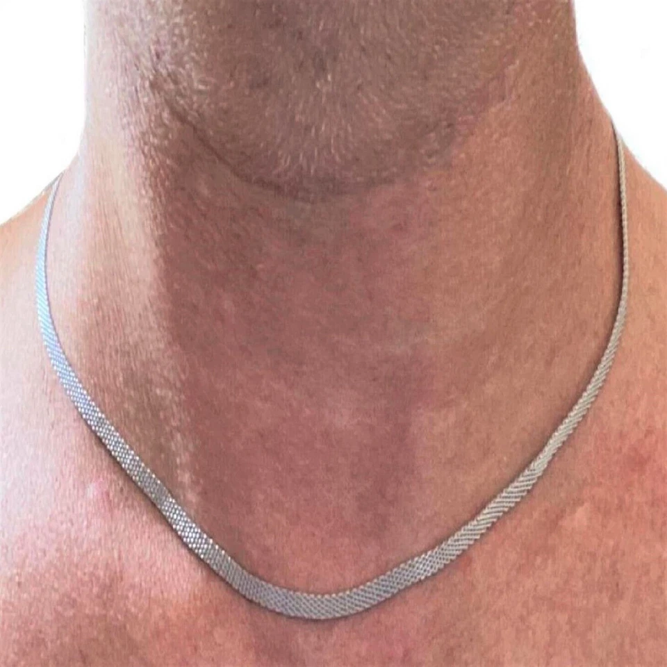 Collana snake piatta in acciaio inox da uomo donna catenina catena lunga 50 cm - Immagine 2 di 4