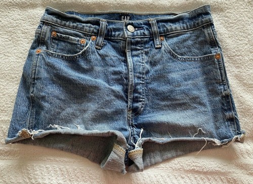 Womens Gap 1969 Blue Stretch Denim Cheeky Shorts / Hot Pants Size 26" - Picture 10 of 12
