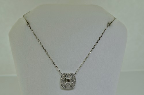 14K White Gold Square Diamond Pendant 