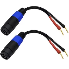 CESS-086 Screw Type Pin Banana Plug to Speakon Female Jack Adapter Cable, 2 Pack