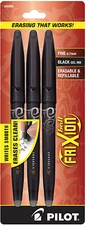 31556 Pilot FriXion Ball Erasable Gel Pen, Fine Pt 0.7mm, Black Ink, Set of 3