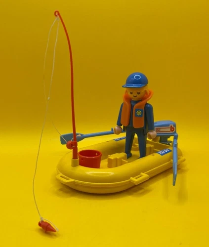 Vintage Lot of 9 Geobra Playmobil Pieces - Fishing Whitewater Rafting #3574