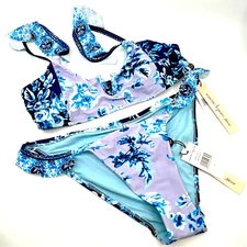 NWT NANETTE LEPORE Size 6 Beatrice Bikini Swim Set Ruffle Floral Lavender Trail