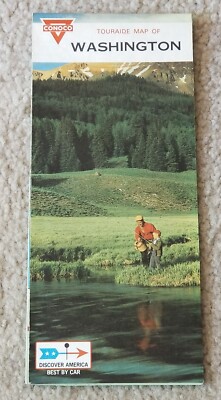 Vintage 1969 Conoco Oil Service Station Touraide Road Map of Washington State