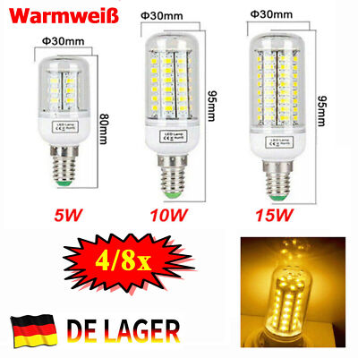 4/8x E14 LED Birne Mais Licht Leuchtmittel Strahler Lampe 5730 SMD Warmweiß 230V