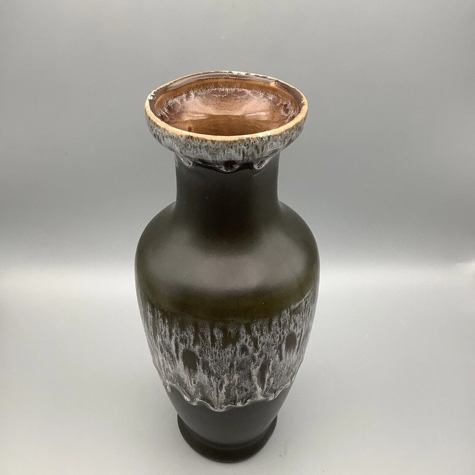 27cm Kingston Pottery hull Vase moss green fat lava, drip glaze 70's approx - Image 4 of 4