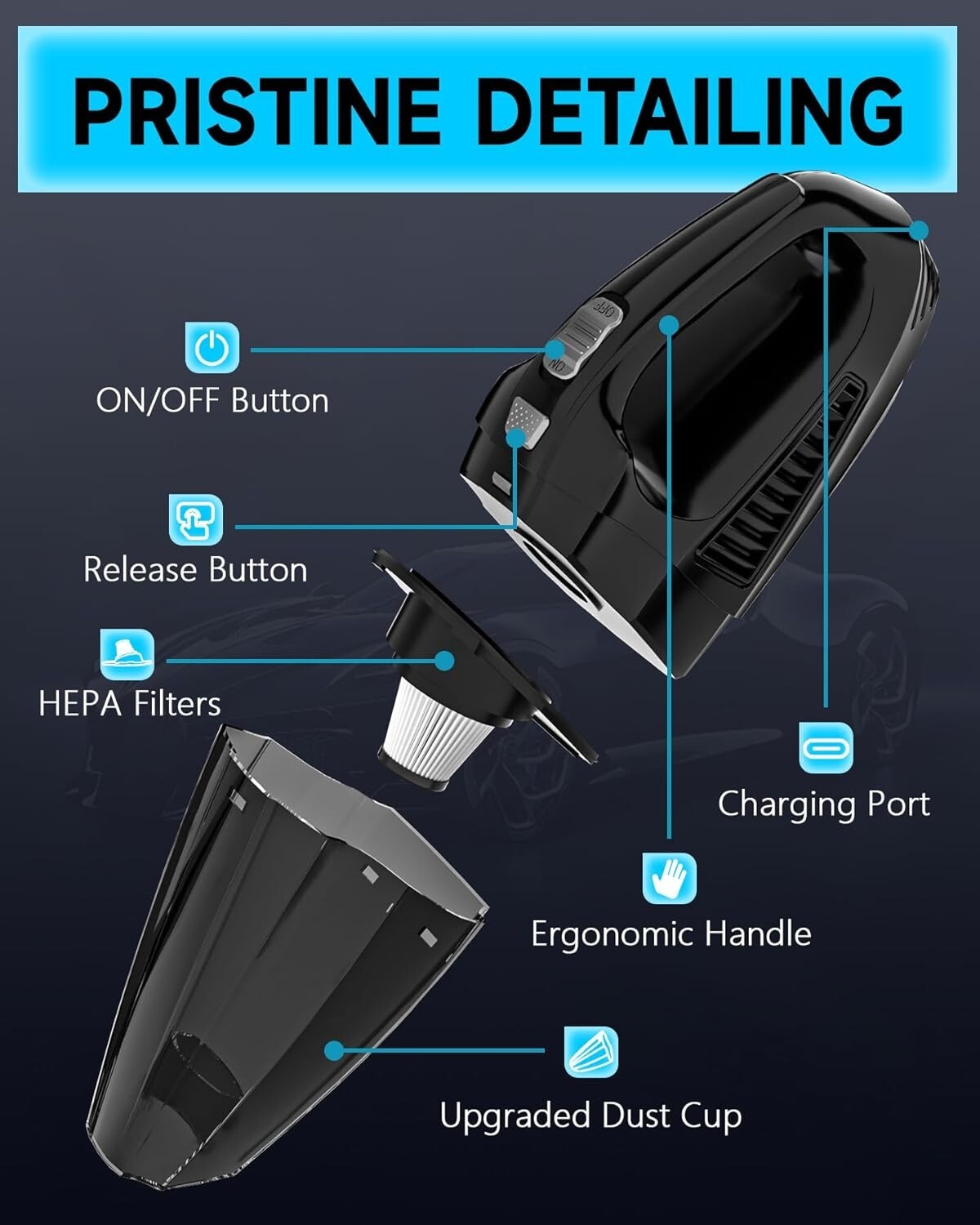 Handheld Vacuum Cordless, Car Vacuum Cleaner High Power Rechargeable-image