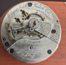 VINTAGE 18 SIZE ELGIN POCKET WATCH MOVEMENT GR. 124 KEEPING TIME 15 JEWEL