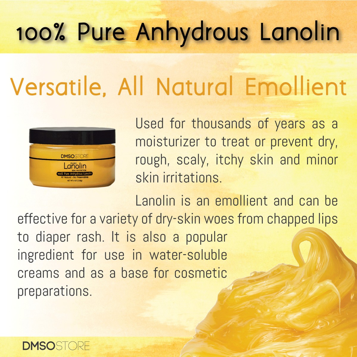 4 Oz. Pure Lanolin Skin Moisturizer - USP Grade, Unrefined & 100% Natural