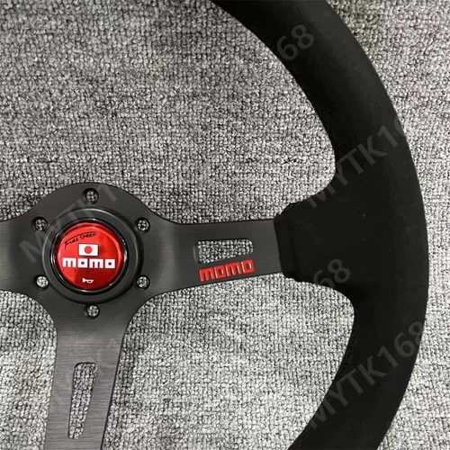 MOMO Suede Leather Deep Dish Racing Red horn Steering Wheel Black Red 13in - Picture 8 of 9