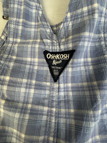 Osh Kosh B'Gosh Shortalls Overalls Boy's 2T Blue Plaid One Piece Shorts - Picture 7 of 10