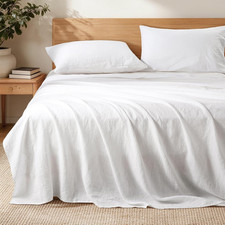 SONORO KATE 100 French Linen Flat Sheet, Stone Washed Ultra Soft Breathable Lux