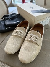 Dolce & Gabbana Men’s Beige Crocodile Print Leather Loafers - NWT