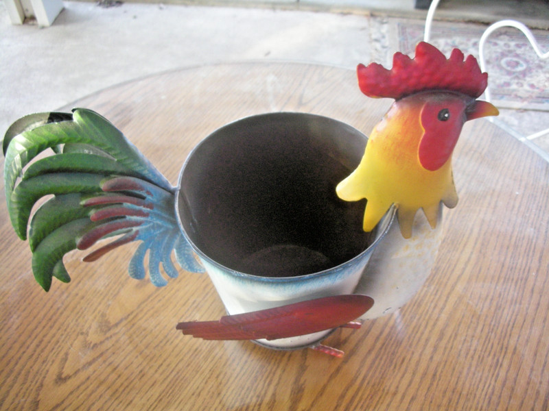 Metal Rooster Flower Pot Very Colorful