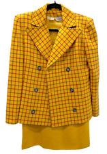 Vintage VALENTINO BOUTIQUE Mustard Yellow Checked Wool Crepe Skirt Suit
