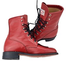 Justin Women Red Leather Lace Up Roper Boots Size 5C Kiltie Vintage New L503