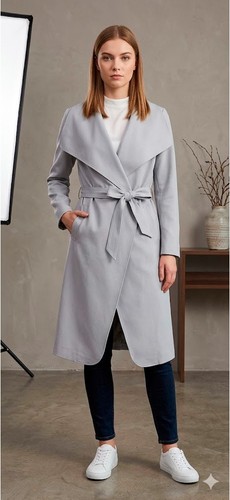 Womens Italian Long Trench Coat Open Front Duster Maxi Longline Jacket CasualFit - Picture 25 of 70