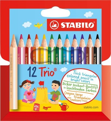 12 Pack Triangular Coloring Pencils, Thick, Short, Assorted Colors, Kids, Art